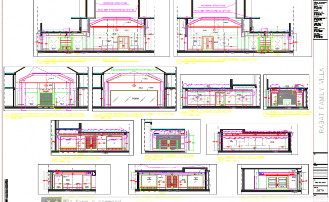 Family villas interior design plan with full furniture detailing