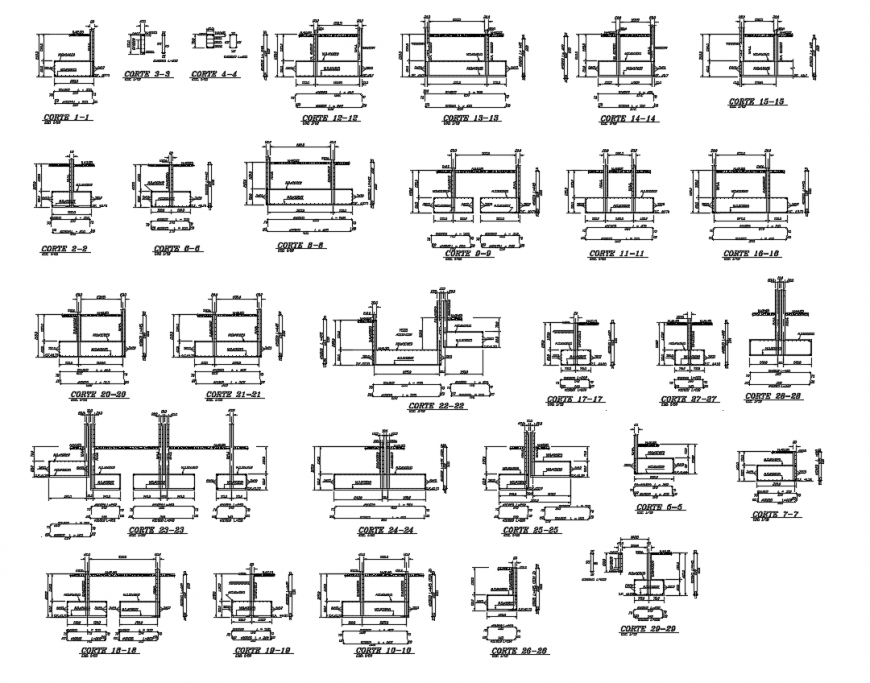 Different section view of structure detail dwg file