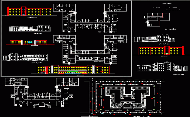 Hospital Plans and Elevation CAD File with Complete Building Layouts