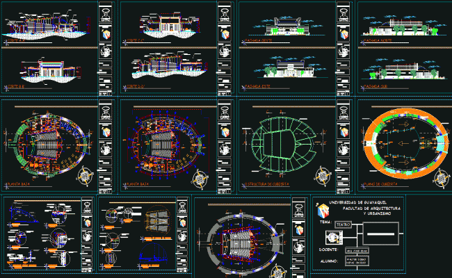 Modern Theater 90x60m AutoCAD DWG Plan with Elevation and Section