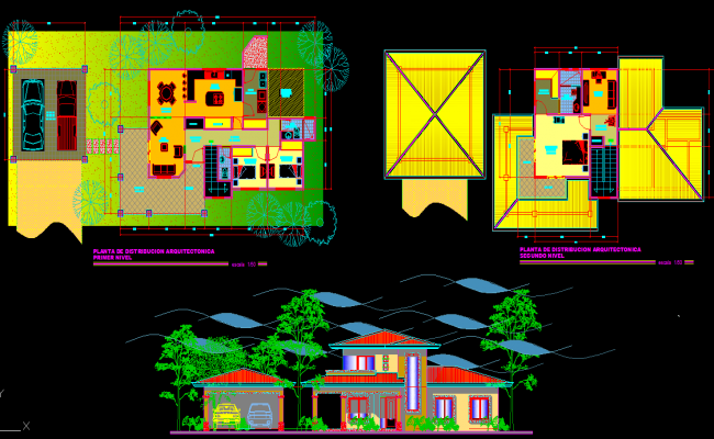 Modern Bungalow AutoCAD DWG File with Floor Plan and Roof Elevation