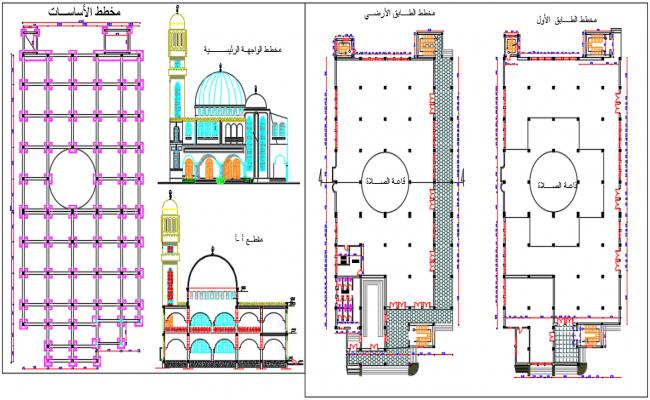 Mosque CAD File with Dome, Minaret, and Structural Floor Plan Design