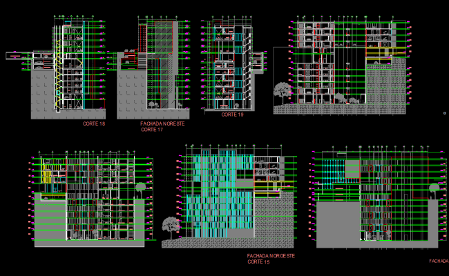 Residential Building AutoCAD Drawing File with Section Drawings