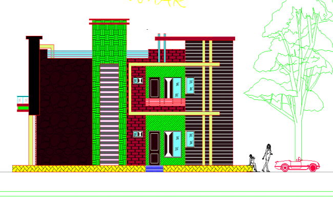 AutoCAD Bungalow 2D Elevation DWG Layout with Architectural View