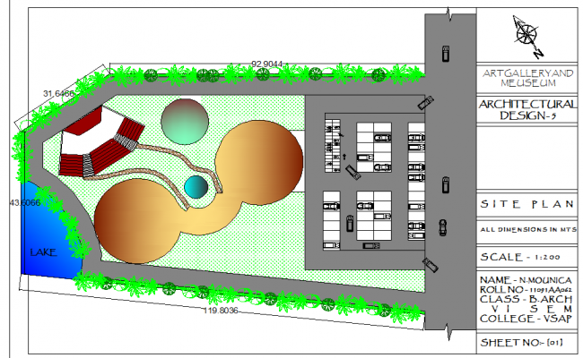Art Gallery Building Project Layout with Floor Plan and Elevation