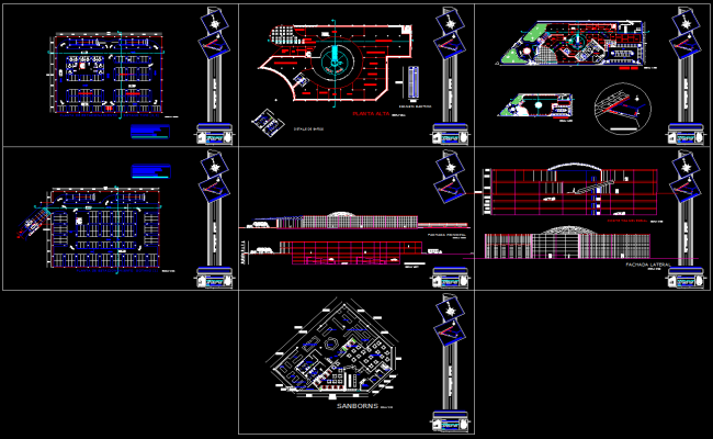 Shopping mall 90x75m AutoCAD DWG plan with layout and sections