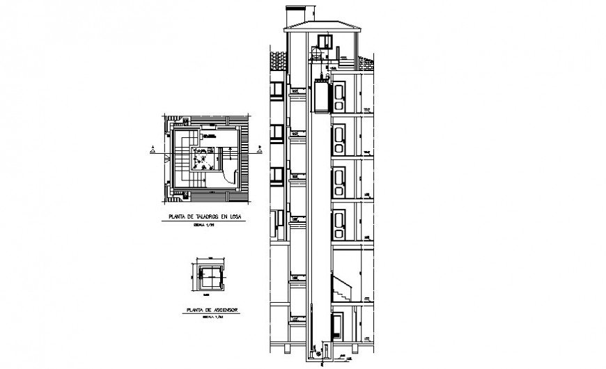 Plan And Section Of Elevator 2d View Layout Cad Structure Autocad File