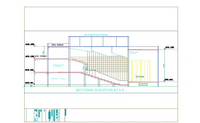 Auditorium Building Elevation DWG with Sectional Seating Layout