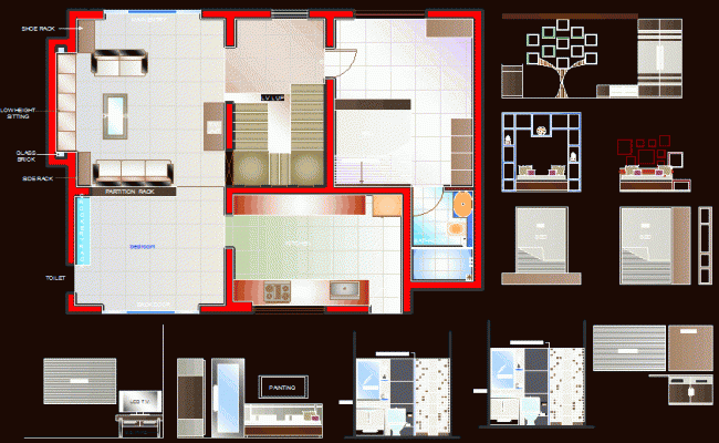 Small Villa Interior Layout DWG CAD File for Residential Design