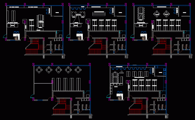 Library Design CAD Drawings for Furniture and Interior Layout