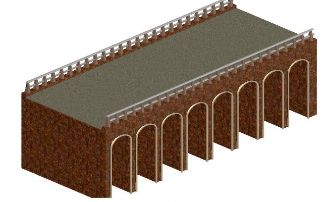 3D Bridge DWG Model with Arch Wall Structure and Elevated Deck Design