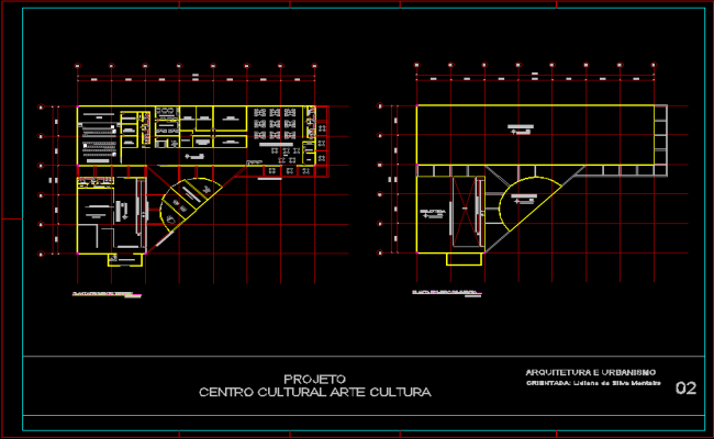 Centro Cultural AutoCAD DWG File with Rendered Floor Plan Layout