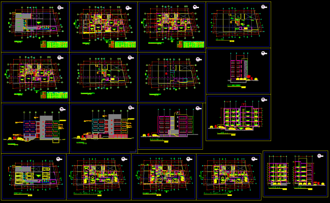 Apartment Building AutoCAD DWG File with Floor and Section Plans