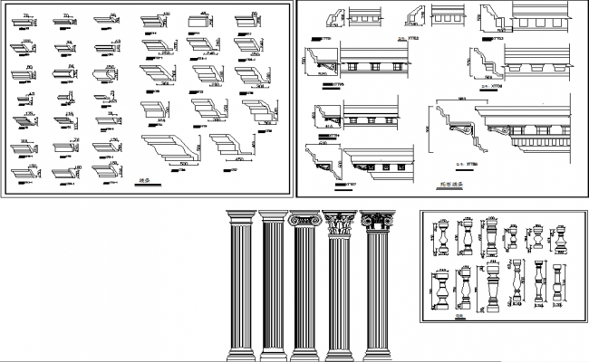 Roman Cornice Design AutoCAD DWG with Columns and Molding Details