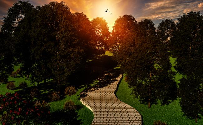 3D Trees and Pathway SketchUp File with V-Ray Render details