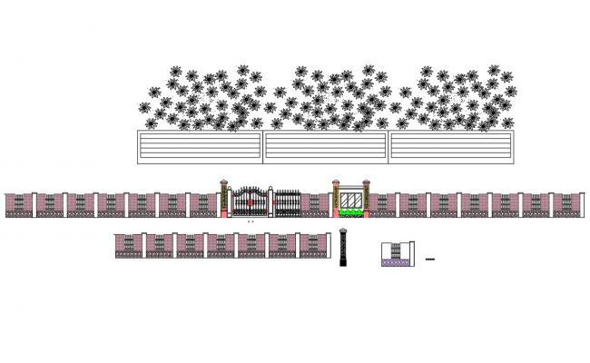 gate and compound wall front elevation design in AutoCAD file