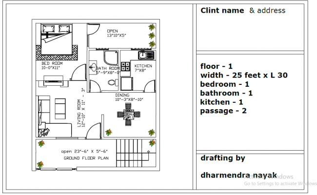 house plan plot size 25 x 30 feet 