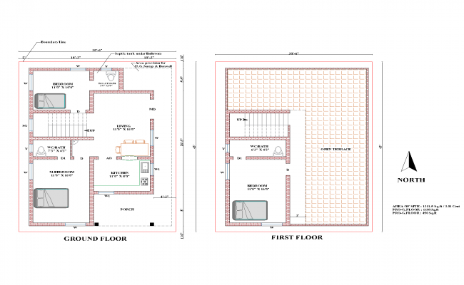 Residential 2BHK House Plan South Facing DWG Drawing Design File