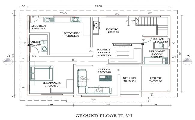 Kerala house plan layout with detailed floor design DWG File