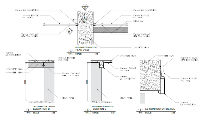 lb connector shop drawing below the beam