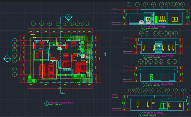 One?Story Residential CAD Floor Plan and Elevation