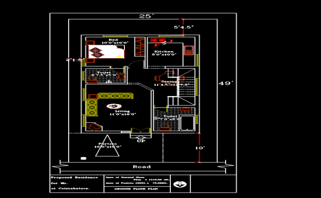 plan of a north facing 25x49 ft house