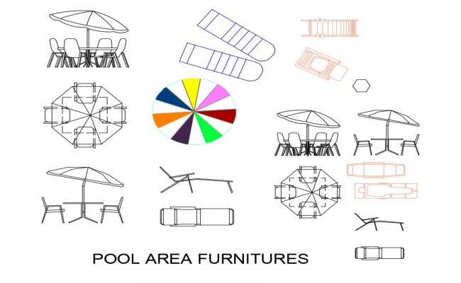 Pool Area Furniture CAD Blocks for Landscape Design Projects