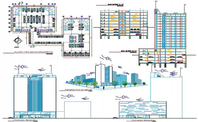 Shopping Center Layout Plan DWG Drawing with Parking and Elevation