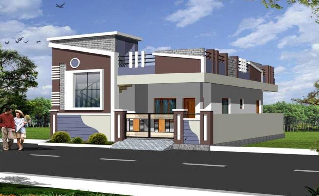 Modern Single Story House Front Elevation Design Drawing Layout