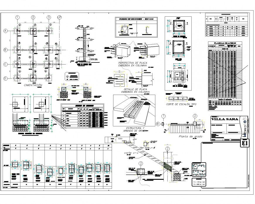 Structural foundation plan and section detail dwg file