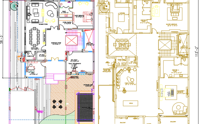 11365?Ft² Ground and First Floor House Plan in DWG Format