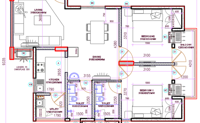 2BHK AutoCAD DWG Floor Plan Typical Unit Design