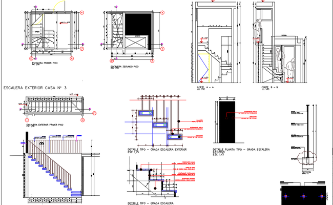Service and Exterior Staircase CAD Plans and Details