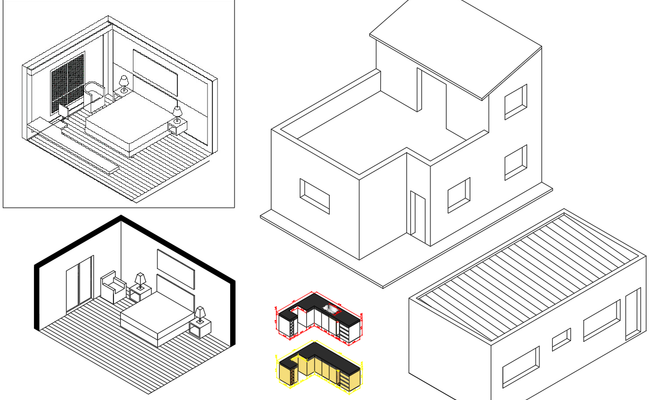 3D Isometric CAD Blocks for Bedroom and House Design