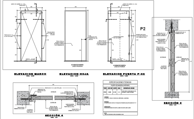 Wooden Interior Door Design with Frame and Section