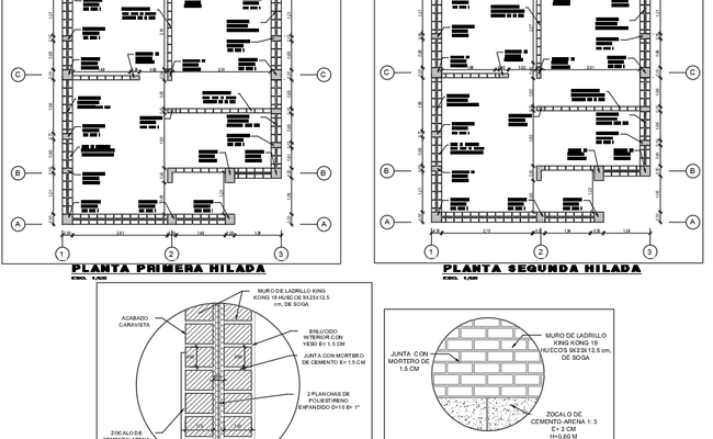 Brick Wall Construction Plan with Section and Joint Detail
