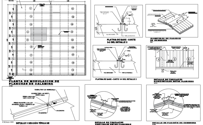 Roof Sheet Layout with Fixing and Overlap CAD Details