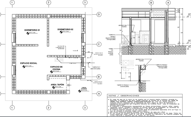 Residential Floor Plan with Plumbing and Section View