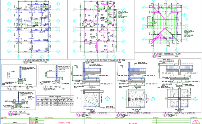 House foundation and framing CAD drawings DWG files