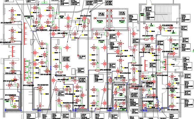 Commercial building fire fighting sprinkler CAD DWG