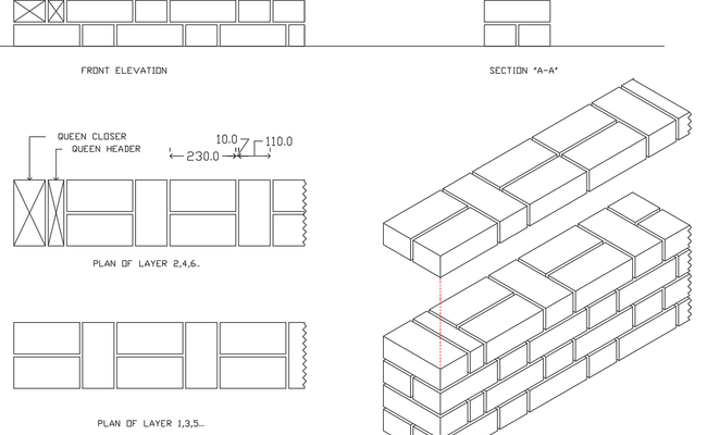 Flemish Bond Brick Wall DWG CAD Files