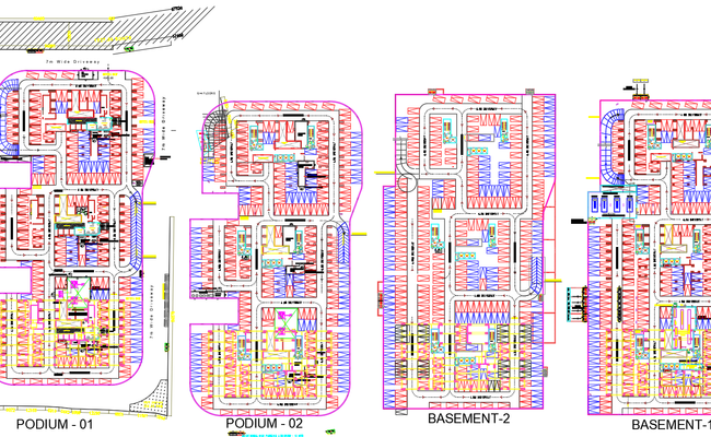 Apartment podium and basement parking CAD files DWG plans layout