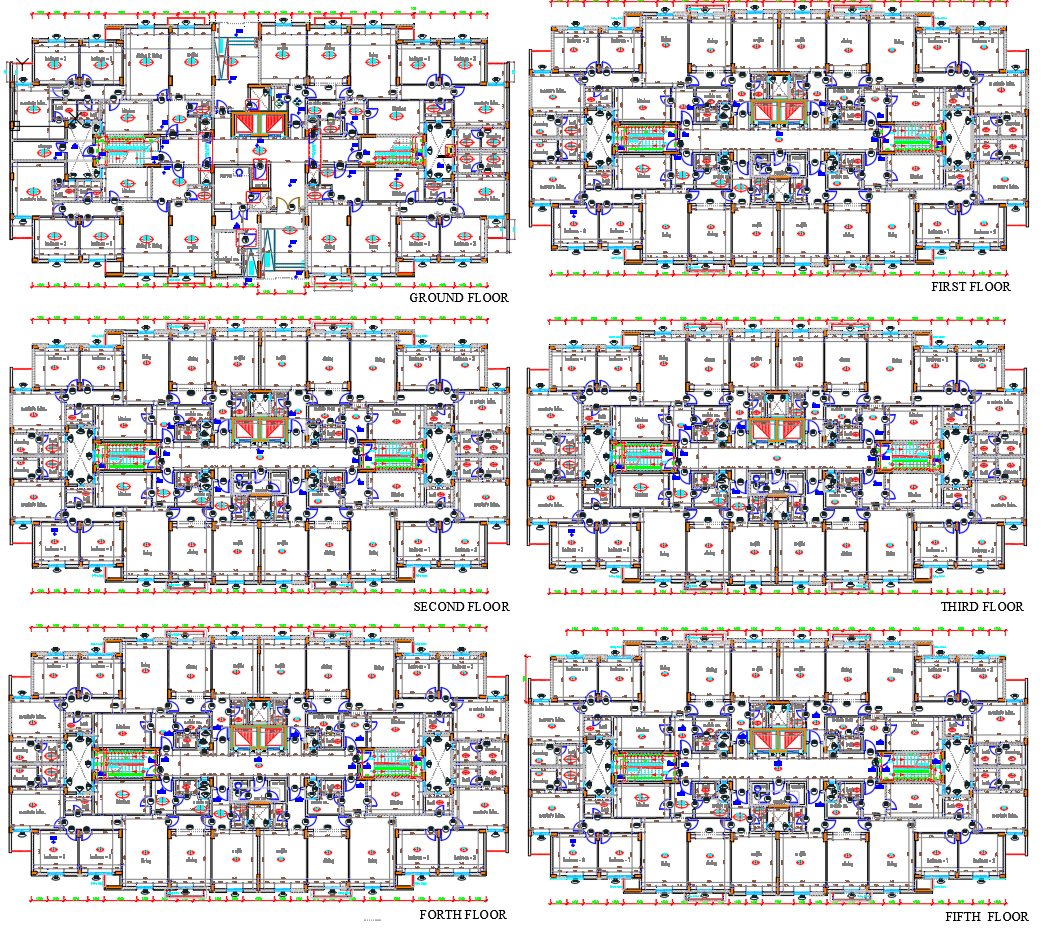 Residential Apartment Floor Plans Ground to Fifth Floor Layouts