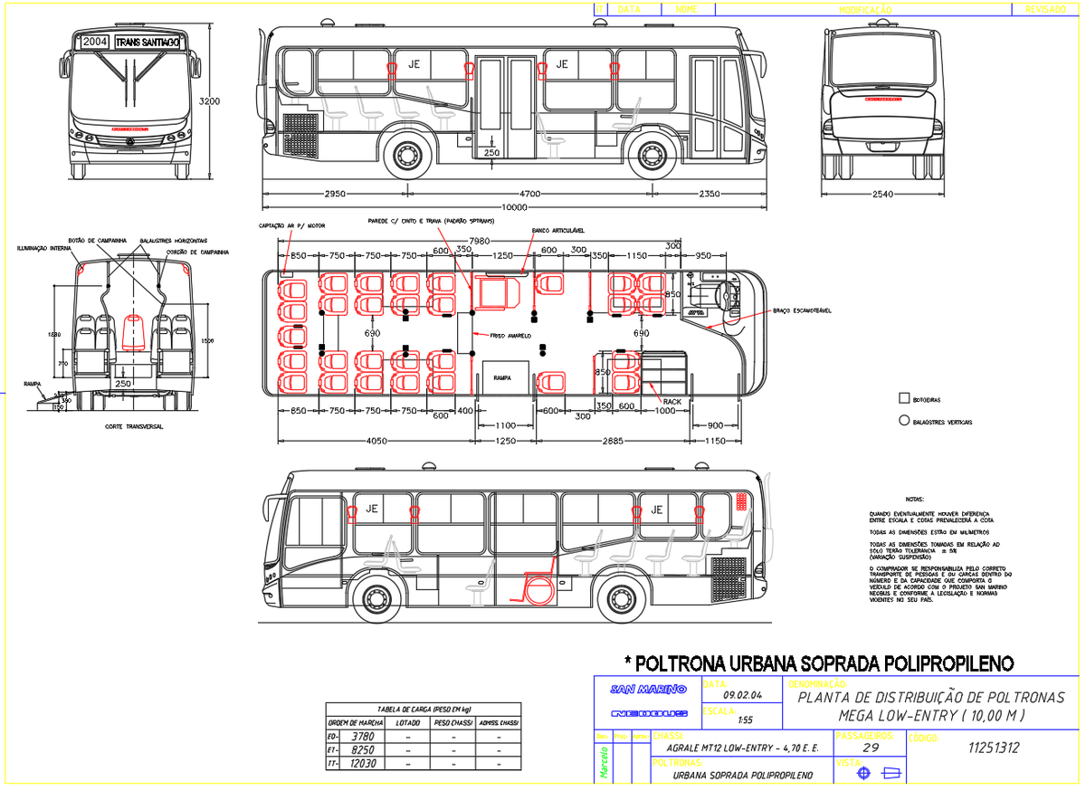 AutoCAD DWG Bus Layout Plan with Seating Arrangement Drawings