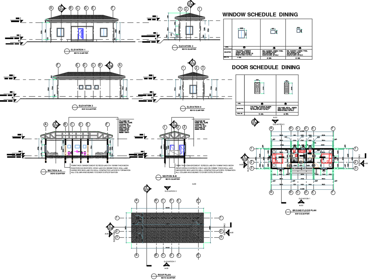 DWG Boys Quarter House Plan with Ground Floor Roof and Elevations