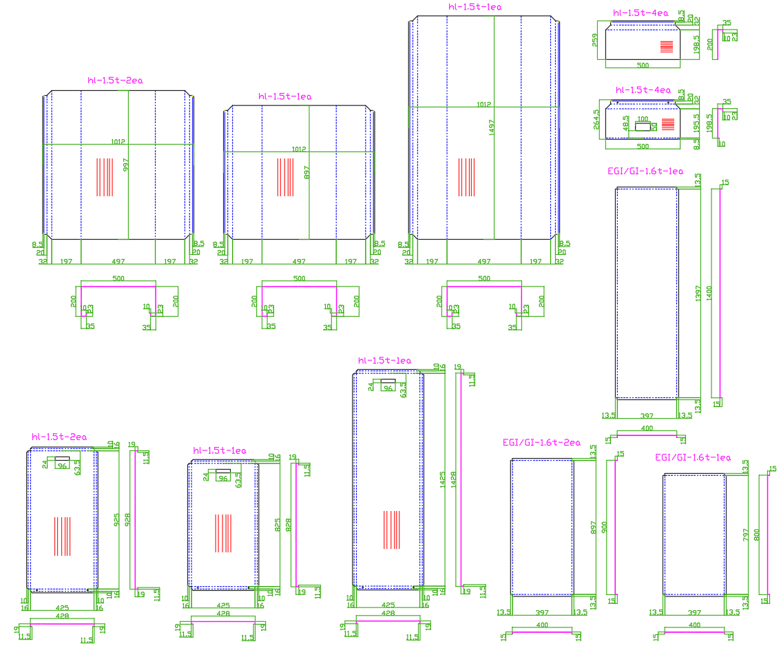 Sheet Metal CAD Drawing with Profiles Sections and Dimension Details