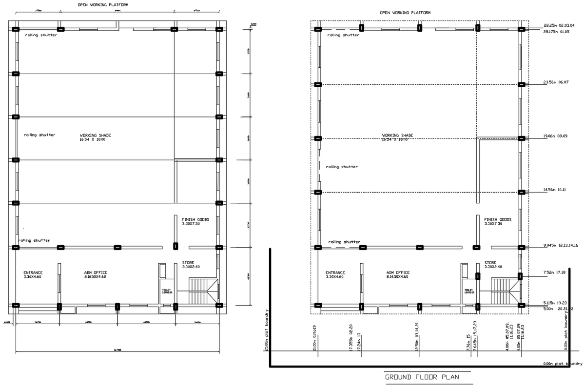 DWG Industrial Working Shade Plan with Factory Floor and Office Layout