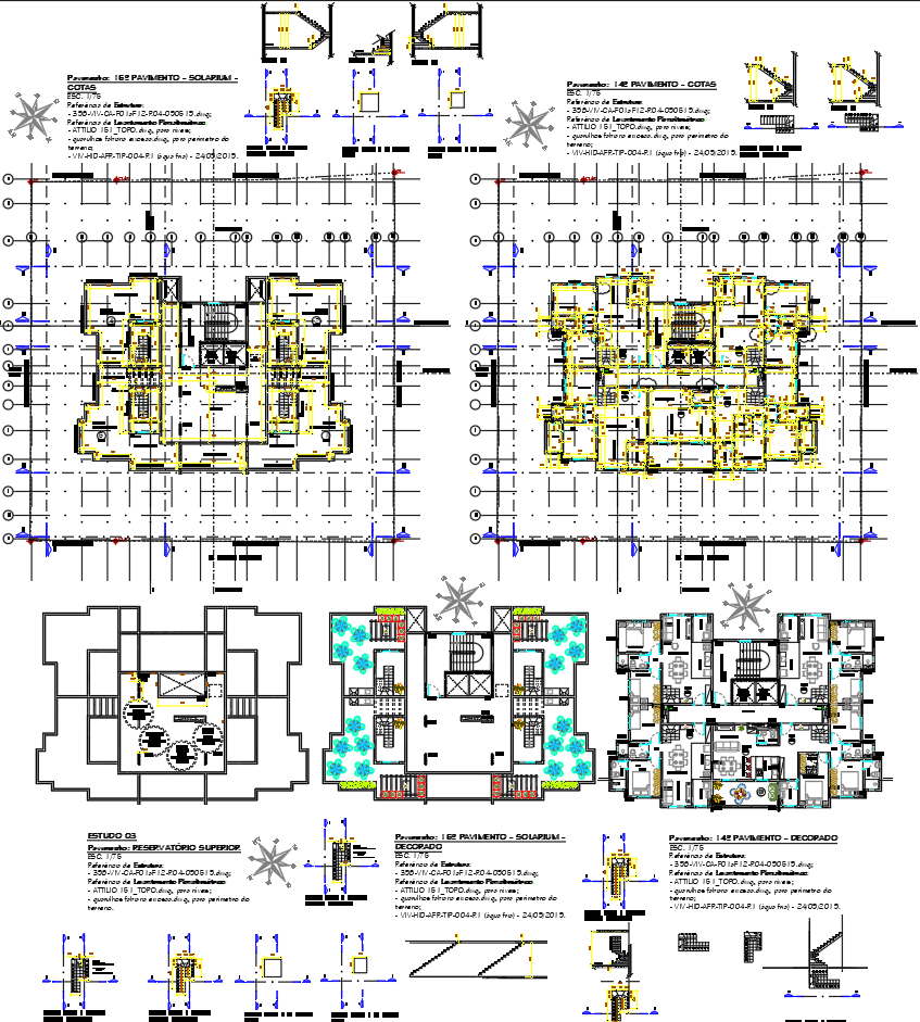 Apartment Building DWG Floor Plans with Solarium Architectural Layouts