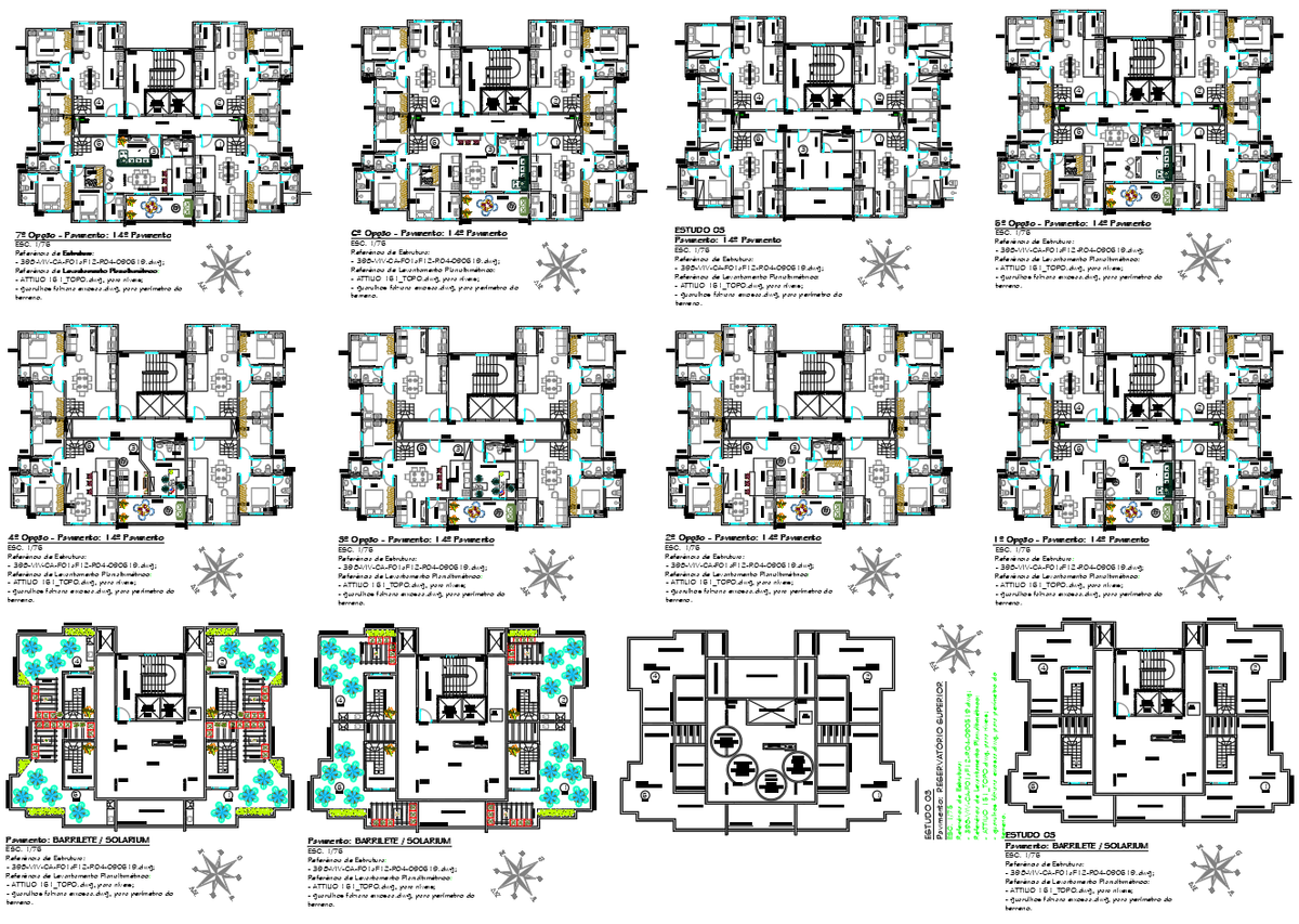 Apartment Building DWG Floor Plan Set with Multiple Layout Options