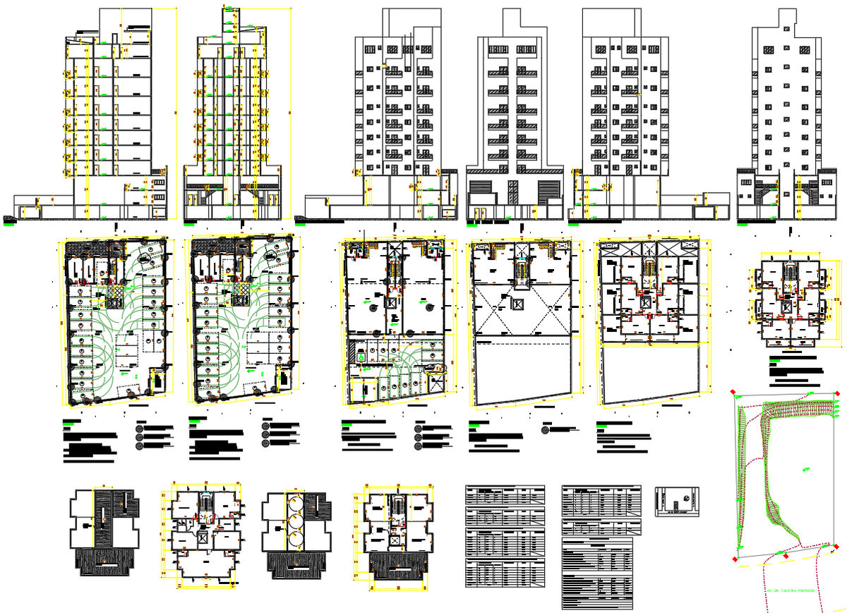 Multi Storey Residential Apartment Plan and Floor Layout and Elevation